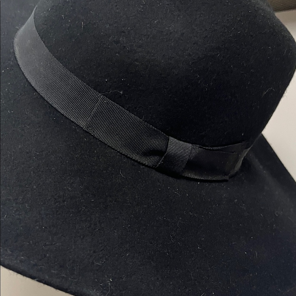 Chic Black Boho Wide-Brim Hat with ribbon band one size / preowned - Picture 3 of 11